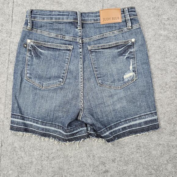 Judy Blue Shorts Womens Medium Blue Denim Raw Hem Distressed Stretch Comfort - Picture 6 of 6